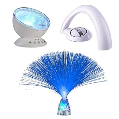 Image of Playlearn Sensory Treatment Bedroom Kit, 1 x LED Rainbow Light, Remote Control Ocean Wave Projector, Fibre Optic Colour Changing Lamp