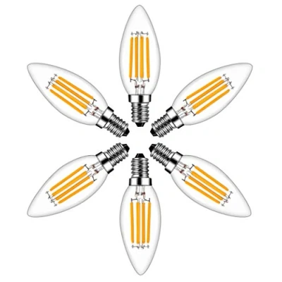 Image of RANBOO E14 LED Filament Bulbs 4W, 40W Clear Candle Equivalent, Warm White 2700K Candelabra SES Bulb, Non Dimmable, 400Lm, Light Small Edison Screw Bulbs, 6 Pack