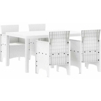 Image of vidaXL 5 Piece Garden Dining Set White Poly Rattan