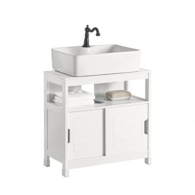 Image of Sobuy Under Sink Bathroom Storage Cabinet with Sliding Door,White,FRG128 W