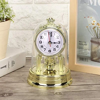 Image of Silent Table Clock, Desktop Vintage European Retro Style Decorative Desk Clock Non ticking for Home Office Living Room Bedroom(Golden)