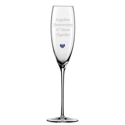 Image of Chichi Gifts 2 Sapphire Anniversary 45 Years Together Pair of Champagne Flutes Glasses with Heart Gem