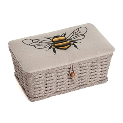 Image of Hobby Gift Small Sewing Craft Storage Box, Wicker Basket, Linen Bee
