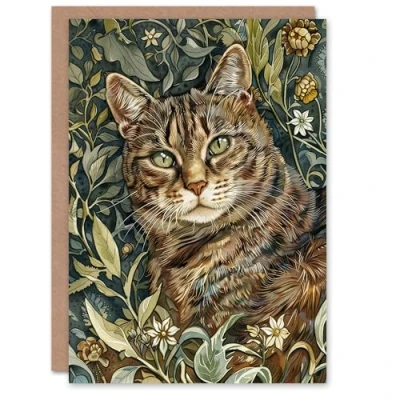 Image of Artery8 Greeting Card Cat Lover Moggie Pet Hiding in Wildflower Field Blank For Him Or Her Art Birthday