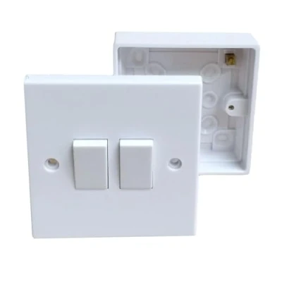 Image of Double Wall Switch &amp; Back Box Pattress. 2 Gang Way Switched Electrical
