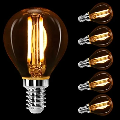 Image of Aigostar Light Bulbs Screw Small,E14 Filament 4W 400LM, 2200K E14 Small Edison Bulb, LED Amber Warm White, Golf Ball 35W Equivalent, 5 Pack