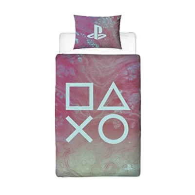 Image of PlayStation Marble Single Duvet Cover Officially Licensed Reversible 2 Sided Design with Matching Pillowcase, Polycotton, Pink (Single)