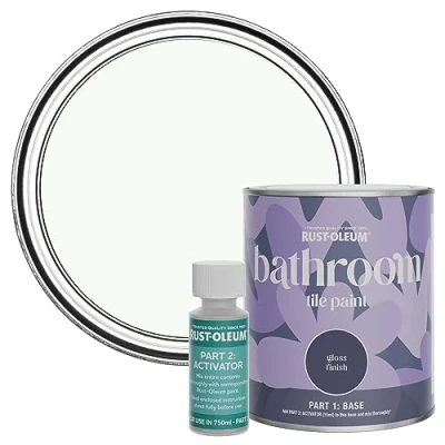 Image of Rust Oleum Off White Water Resistant Bathroom Tile Paint in Gloss Finish Still 750ml