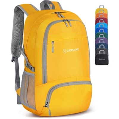 Image of ZOMAKE Lightweight Foldable Backpack Packable Rucksack 30L Small Backpcks Walking Rucksacks Travel Daypack Water Resistant For Men Women Outdoor Hiking (Yellow)