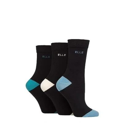Image of Elle Ladies Cotton Socks 3pk Plain, Striped and Patterned Soft with Hand Linked Toes Multipack of 3 Pairs Size 4 8 Blues Contrast