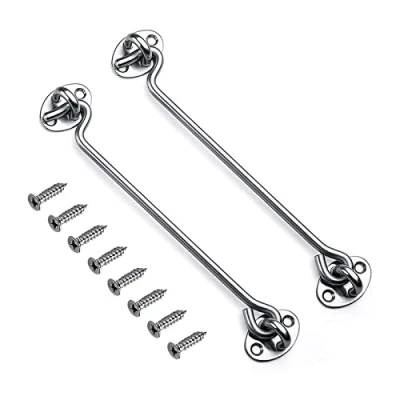 Image of 10 Inch Hook and Eye Latch Grey Cabin Patio Door White 2Pack Stainless Steel 250mm Heavy Duty Cabinet Latches for Gate Window Closet Shed Hardware Catch Silent Holder