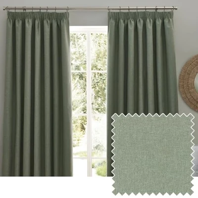 Image of furn. Dawn Blackout Pencil Pleat Curtains Width x Drop 168 183cm (66 72) Eucalyptus
