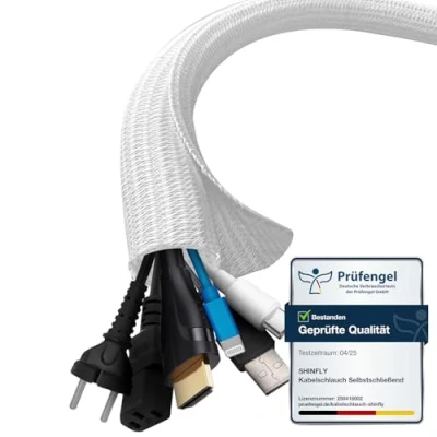 Image of shinfly Cable Tidy Sleeve, 13mm/∅0.51&quot; 6m/19.7ft Management Wire Tidy, Loom Self Closing Tube Organizer for TV PC Home, White