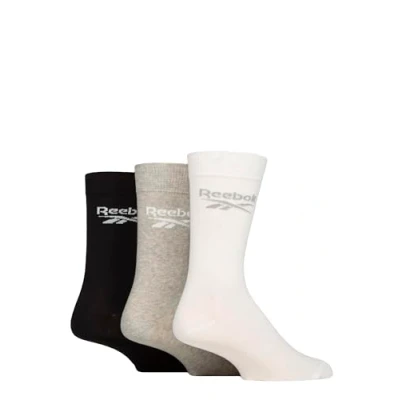 Image of Mens and Women&#039;s 3 Pair Reebok Core Cotton Crew Socks White / Grey Black 11 12.5 UK