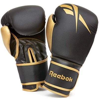 Image of Reebok Unisex&#039;s Retail Boxing Gloves, Black/Gold, 12oz