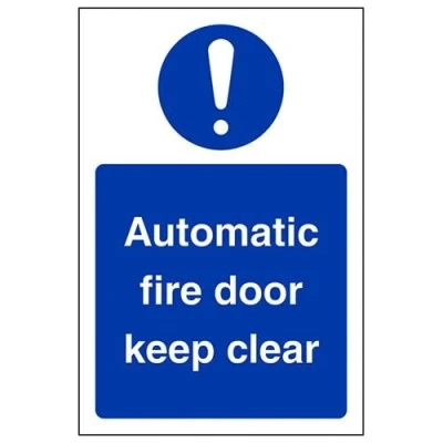 Image of V Safety Automatic Fire Door Keep Clear Sign Portrait 100mm x 150mm Self Adhesive Vinyl