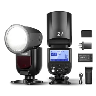 Image of NEEWER Z1 C TTL Round Head Flash Speedlite for Canon DSLR Cameras, 76Ws 2.4G 1/8000s HSS Speedlight, 10 Levels LED Modeling Lamp, 2600mAh Lithium Battery, 480 Full Power Shots, Recycle in 1.5s