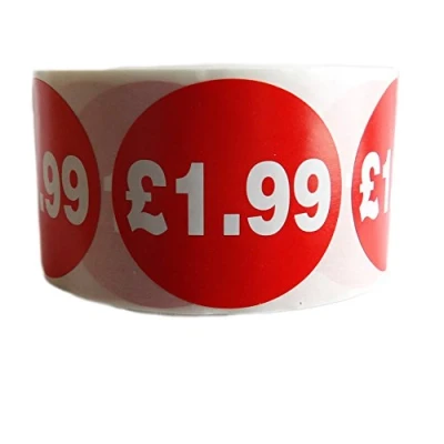 Image of 500 Printed £1.99 Removable Price Labels Stickers 45mm Diameter Red Circle Easy Peel Self Adhesive Retail Shop Display for Pricing Tagging Gun