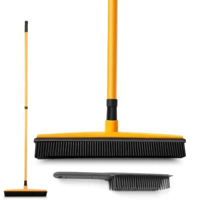 Image of Rubber Broom and Pet Hair Brush Set, extend 122cm inches Handle Soft Push Broom, Fur Remover with Squeegee, Removal Use for Carpet, Cat Dog