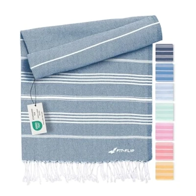 Image of hammam towel beach XXL made from 100% recycled cotton Quick drying Turkish towels, fouta, pestemal towels ideal as a blanket Petrol 100x200cm Sultan