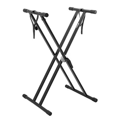 Image of TIGER KYS16 BK Fully Adjustable Keyboard Stand Heavy Duty Double Braced Steel Toothed Locking Mechanism Suitable for Standing or Seated Playing Includes Straps Securing Piano