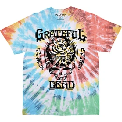 Image of Liquid Blue Men&#039;s Grateful Dead Roosevelt Steal Your Face Rose T Shirt, Tie Dye, Large
