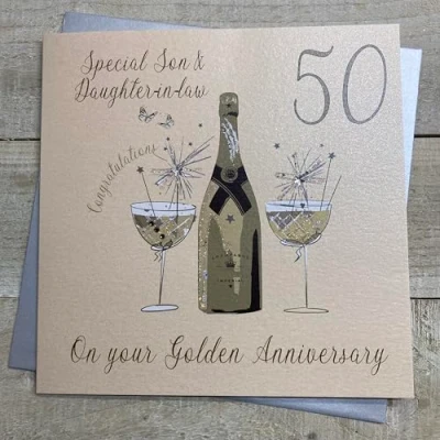 Image of WHITE COTTON CARDS 50 SON &amp; DAUGHTER IN LAW 50TH ANNIVERSARY CARD, HANDMADE (DAA50 SD)