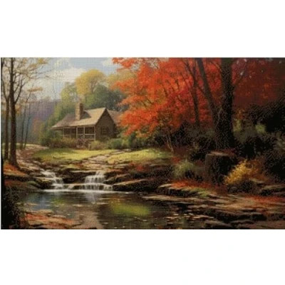 Image of House in Woods Counted Cross Stitch,14 Count 100% Cotton,300x150 Stitch, 54x27cm,Cotton Landscape 14ct Stitch Kits