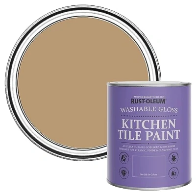 Image of Rust Oleum Orange Water Resistant Kitchen Tile Paint in Gloss Finish Fired Clay 750ml