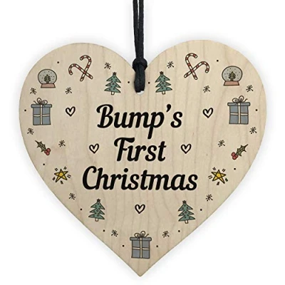 Image of RED OCEAN Handmade Bumps First Christmas Wooden Heart Babys 1st New Baby Gift