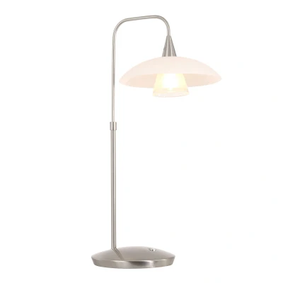Image of Tallerken Desk Task Lamp Steel Brushed, Glass White Matt, Transparent Matt