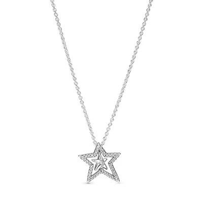 Image of Pandora Spinning Pavé Asymmetric star sterling silver collier with clear cubic zirconia, 45