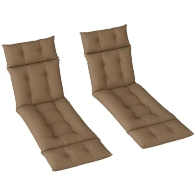 Image of Outsunny Sun Lounger Cushions Only, 190x56x10cm Garden Lounge Chair Set of 2, UPF20+ 220gsm Fabric, Thick Sunbed Replacement with 6 Ties, Khaki