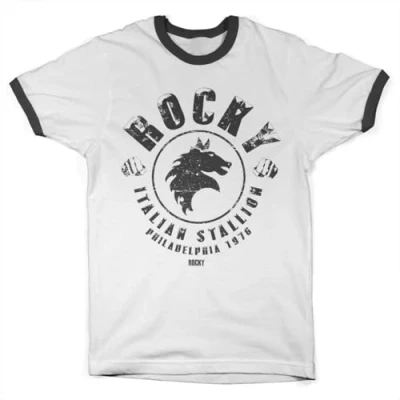 Image of Rocky Officially Licensed Italian Stallion Ringer Mens T Shirt (White Black), Large