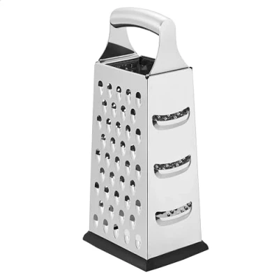 Image of Amazon Basics Stainless Steel Heavy Duty Rectangular Cheese Grater, 4 Sided Box Grater With Non Slip Base, 22.9 cm, Black (Previously AmazonCommercial brand)