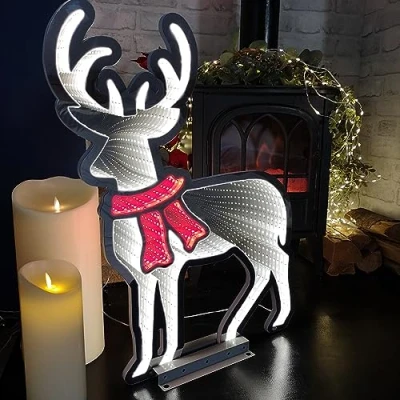Image of Samuel ALEXANDER 60cm LED Standing Reindeer Infinity Christmas Decoration with Metal Base in White