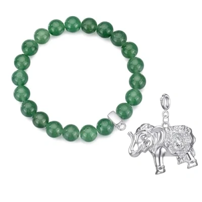 Image of Philip Jones Green Aventurine Gemstone Bracelet with Elephant Charm Created Zircondia® Crystals