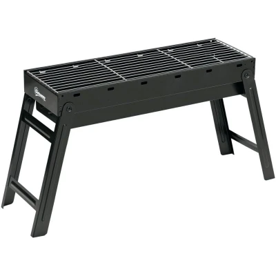 Image of Outsunny Portable Charcoal Grill with Pull Out Basin, Folding Tabletop Barbecue, Compact Camping BBQ, Galvanised Metal, 73 x 20 35 cm, Black