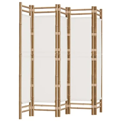 Image of vidaXL Bamboo Canvas Room Divider 200x180 cm 5 Panel Partition for Privacy in Living Room/Bedroom/Garden, Cream