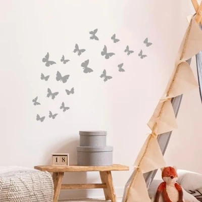 Image of Stickerscape Butterfly Wall Stickers (Grey) Nursery Stickers, Woodland Decor, Fairy Easy to Apply, Cleanly Removable