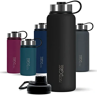 Image of 720DGREE Vaccum Insulated Water Bottle “noLimit“ 530ml Leakproof, BPA Free, Thermo Stainless Steel Flask for Carbonated Drinks, Kids, Children, Sports, Gym, School, Travel, Outdoor +Sports Cap