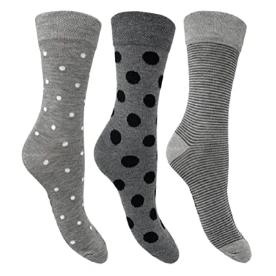 Image of Flexitop Ladies Bamboo socks 3 Pairs U.K. Size 4 7 grey spot design socks, soft hold, comfort, gentle grip, bamboo, cushioning