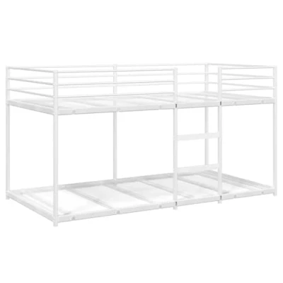 Image of vidaXL Steel Bunk Bed White Metal Twin Frame 90x200cm with Guardrails and Ladder Space Saving for Bedrooms