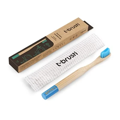 Image of t brush Bamboo Toothbrush for Kids Children Blue Sealed in Craft Paper Ergonomic Curved Edges Soft Bristle Eco Friendly, Sustainable, Vegan, Cruelty Free, BPA Free
