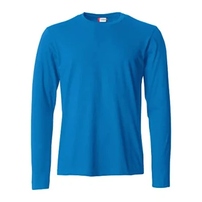 Image of Clique Men&#039;s Long Sleeve T Shirt Basic L/S, Cotton Jersey, Elastic Collar, Sweatband, Slim Fit Fit, Royalblue, S