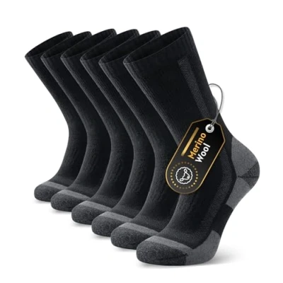 Image of PULlOU Merino Wool Thermal Socks for Men Women Breathable Comfort Winter Warm Thick Work, Hiking, Running, Walking, Skiing and Outdoor Sports, (Size: 3 5, Black, Pairs)