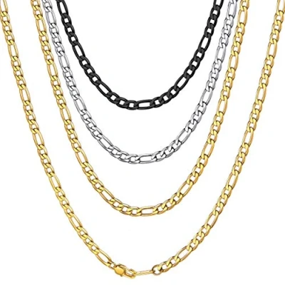 Image of Gold Plated 24 Inches Figaro Chain Necklace 4MM Stainless Steel Link for Men Women