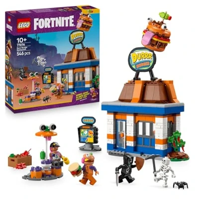 Image of LEGO Fortnite Durrr Burger Restaurant Creative Toy with Beach Bomber, Beef Boss &amp; Grimey Minifigures Collectible Gaming Gift for 10+ Year Old Boys Girls 77076
