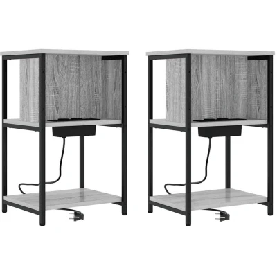 Image of vidaXL Bedside Cabinet 2 pcs Grey sonoma 38 x 31 61 cm