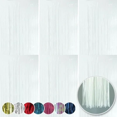 Image of HOVUK 6Pk White Foil Fringe Curtains 50cm Metallic Tinsel for Photo Booth Props, Streamer Curtain Bachelorette Party, Birthday, Christmas, New Year Decorations